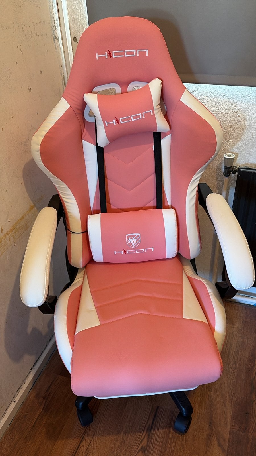 H-CON Gaming Stoel - Roze/Wit, Ophalen, Zo goed als nieuw, Roze, Gaming bureaustoel