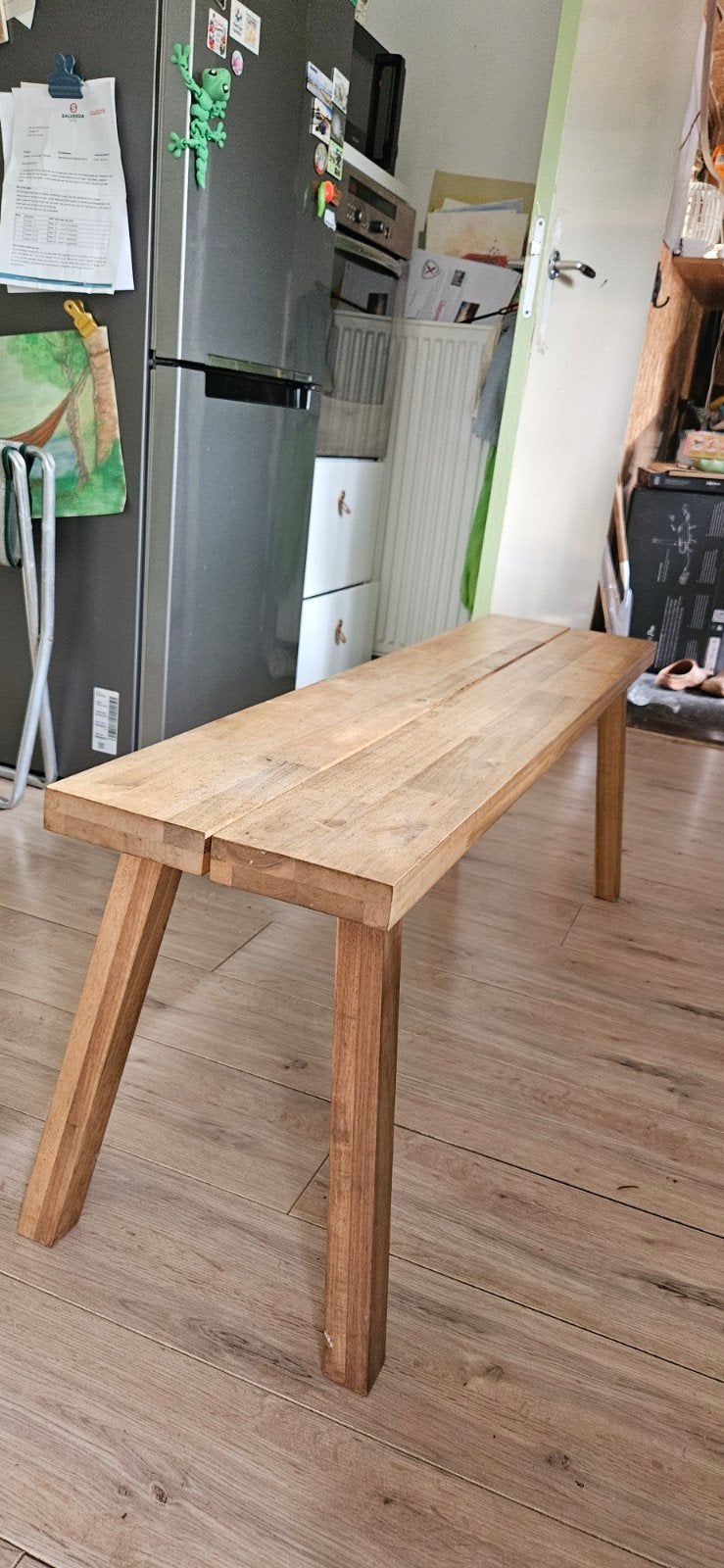 Houten bankje IKEA Skogsta, Gebruikt, Bruin, Rustiek, Praktisch, Ophalen of Verzenden