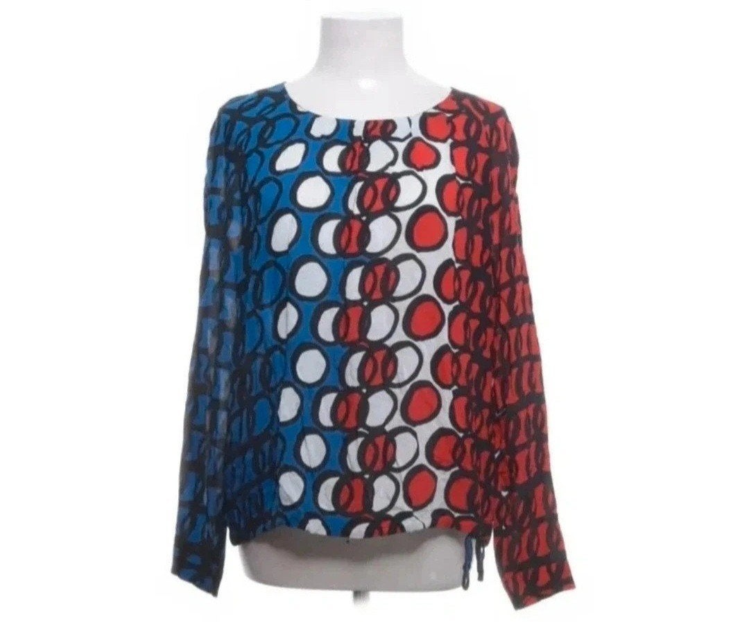 Riani Blouse Rood Wit Blauw Grafische Print Maat 40, Maat 38/40 (M), Riani, Ophalen of Verzenden, Zo goed als nieuw