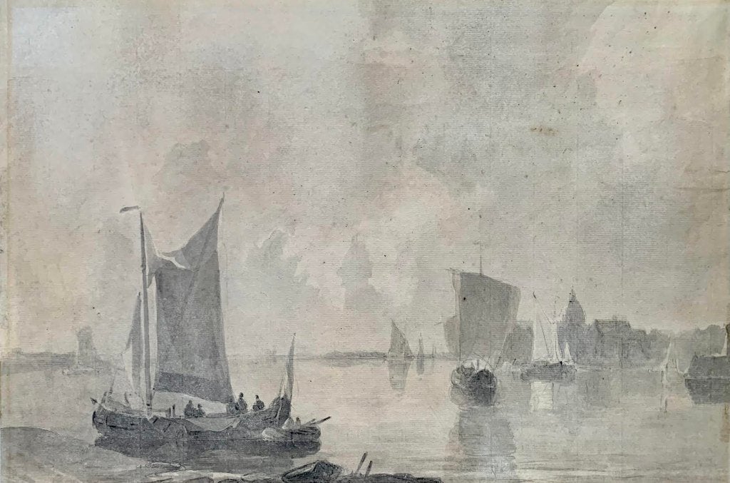 Gezicht op het IJ Amsterdam (ca. 1835) - H.H. Op der Heyde, Maritiem / water, Achter glas, Oud hollands, Ophalen of Verzenden