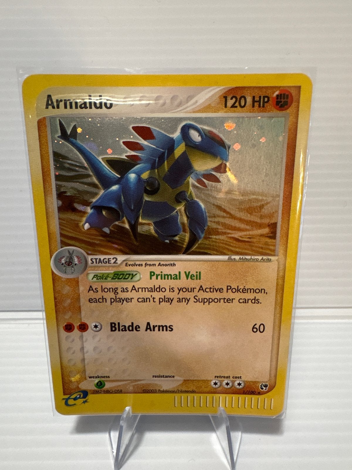 Armaldo 1/100 EX Sandstorm Pokémon Kaart NM Conditie, Ophalen of Verzenden, Zo goed als nieuw, Losse kaart