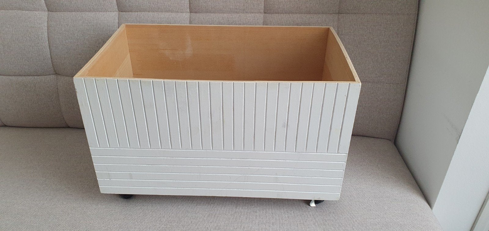Witte houten opbergbox op wieltjes, Ophalen of Verzenden, Gebruikt