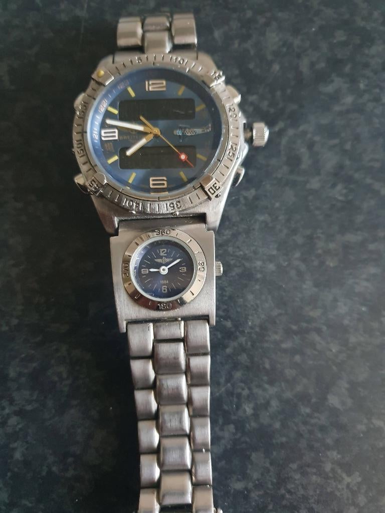 Breitling jaren 90 stijl met UTC klokje in perfecte staat, Sieraden, Tassen en Uiterlijk, Horloges | Heren, Staal, Staal, Breitling