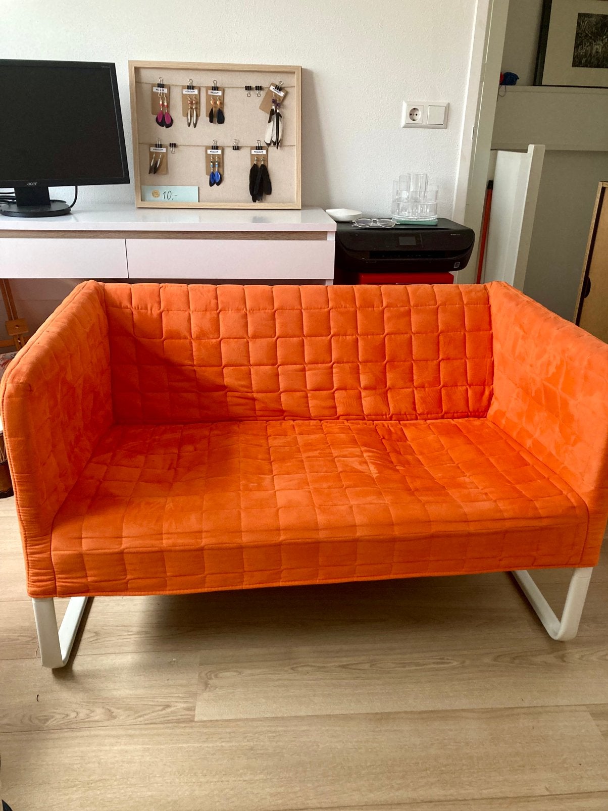 Vintage IKEA bank – Knopparp oranje 2-zitsbank, Huis en Inrichting, Ophalen, Zo goed als nieuw, 75 tot 100 cm, Tweepersoons