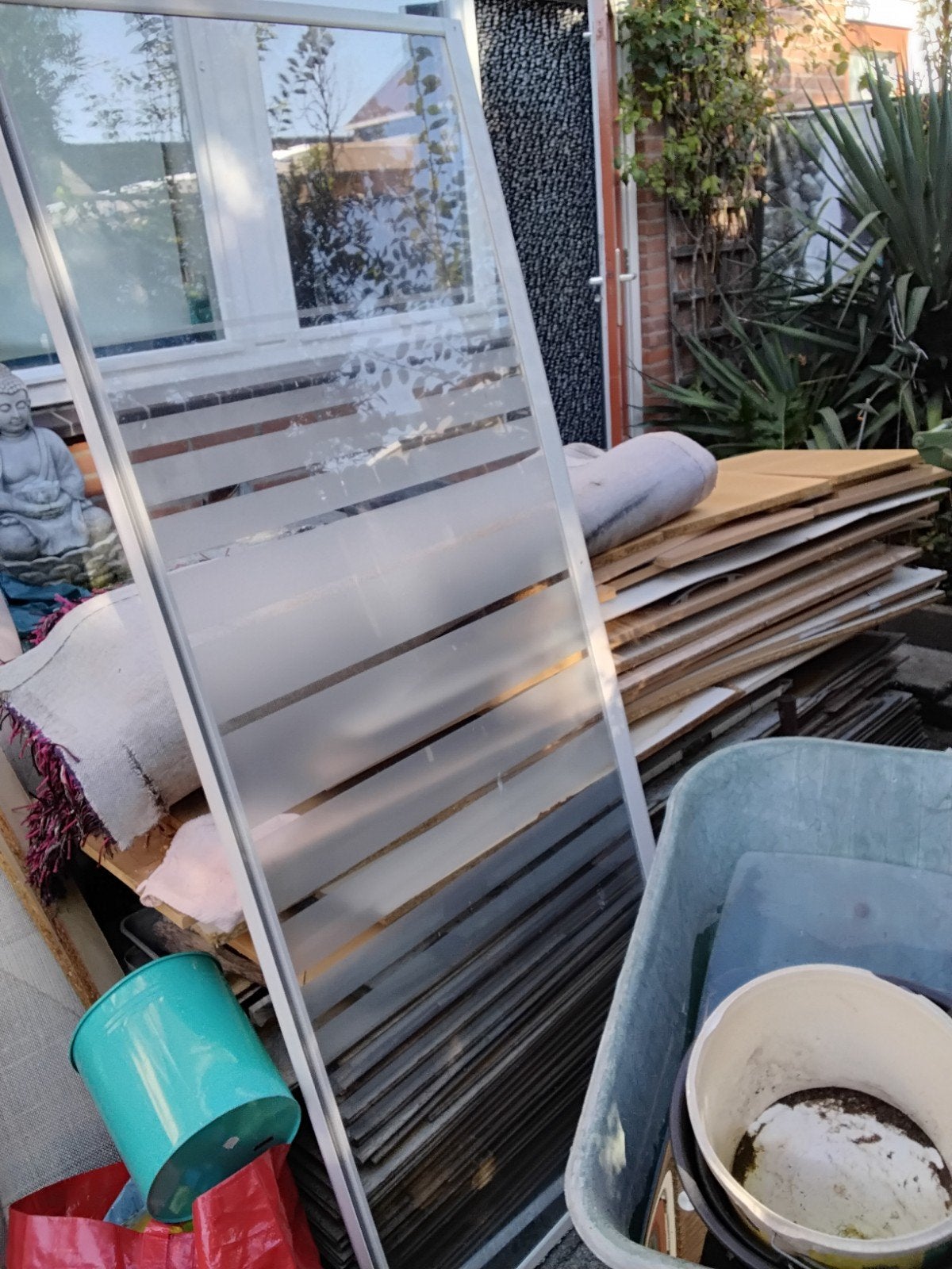 Grote glazen deur/paneel met decoratief patroon, Ophalen, Gebruikt, 80 tot 120 cm, 160 cm of meer