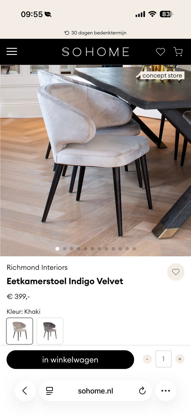 ^NIEUW* Richmond Indigo eetkamerstoel - khaki, Ophalen of Verzenden, Nieuw, Eén