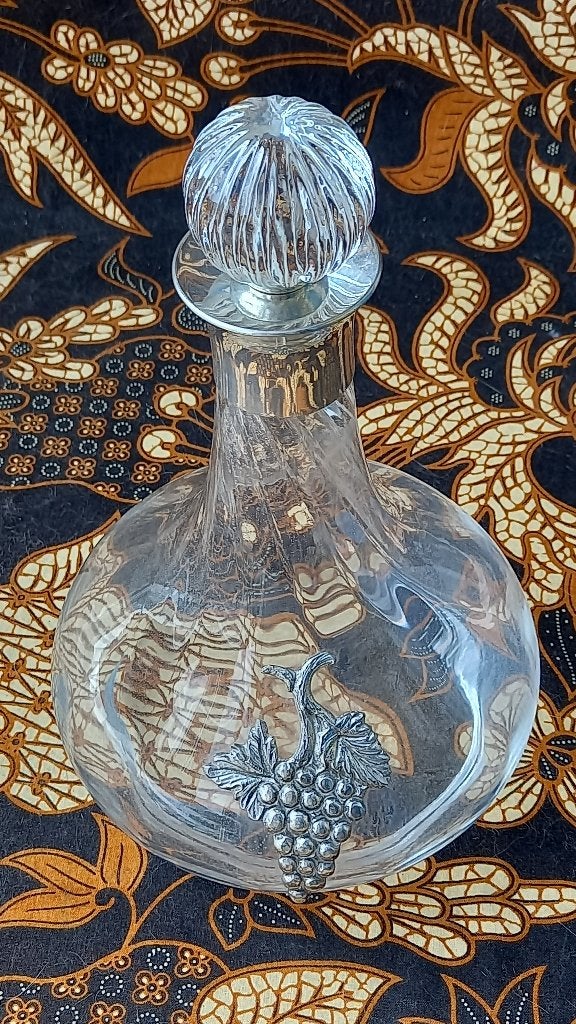 Mooie oude Engelse wijnkaraf van glas en silverplate 26,5 cm, Antiek en Kunst, Antiek | Woonaccessoires, Ophalen of Verzenden