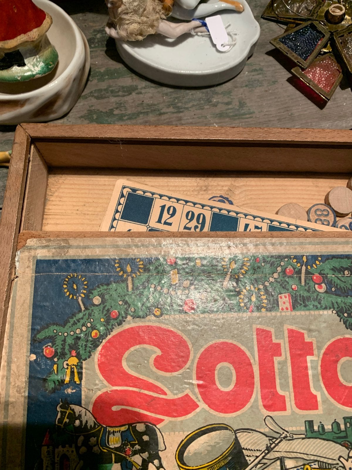 Zeer oud lotto bordspel - Vintage kersteditie, Diversen, Gebruikt, T, Ophalen of Verzenden, N