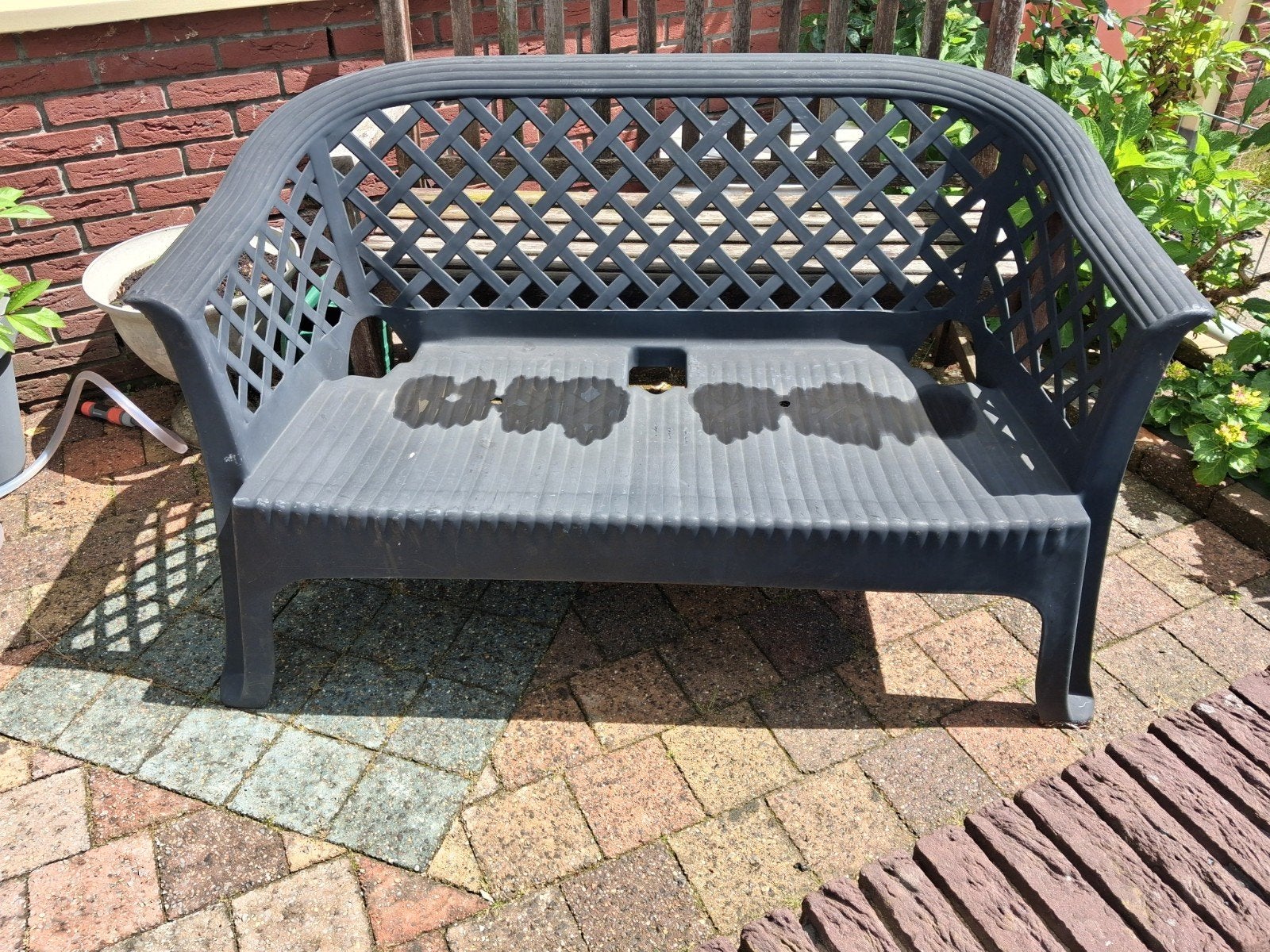 Zwart kunststof tuinbankje tuin bankje, Ophalen