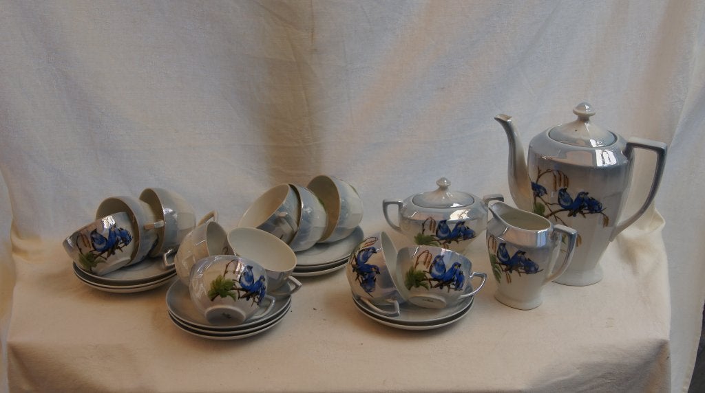 Koffie / Thee servies blauwe vogels op takken., Antiek en Kunst, Ophalen of Verzenden
