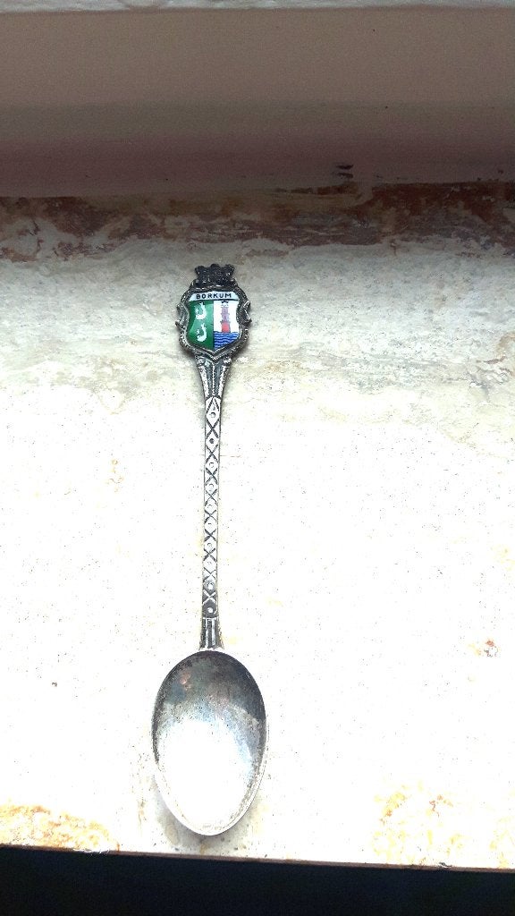 Zoutlepeltje "Borkum" met geemailleerd plaatje, Ophalen of Verzenden