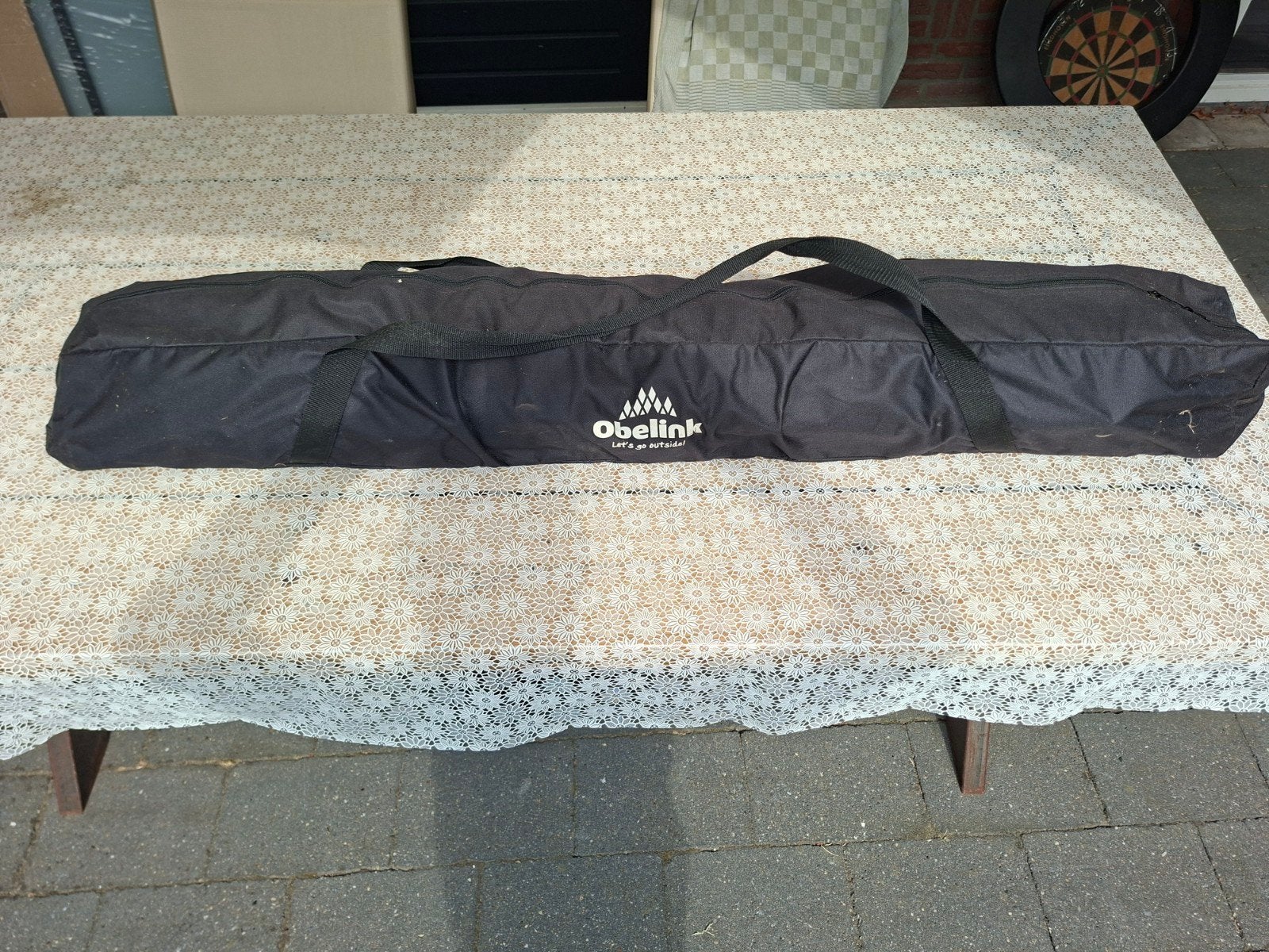 Obelink luifel met stalen stokken en doek in draagtas, Caravans en Kamperen, Tentaccessoires, Ophalen of Verzenden, Gebruikt
