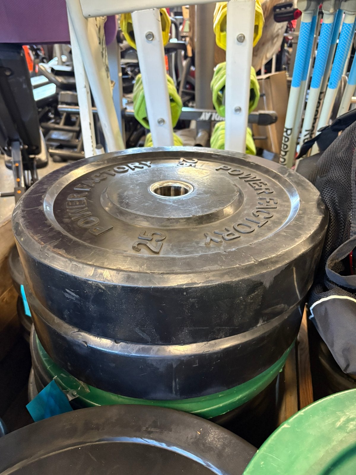 2 x 25 kg bumperplates power Factory olympische schijven, Ophalen, Halterschijven, Gebruikt, Power factory