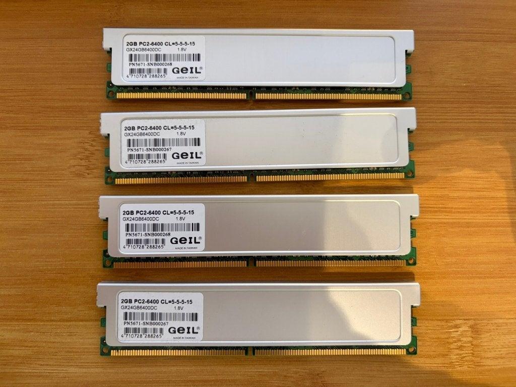 4x GEIL 2GB DDR2 PC2-6400 Geheugen – Totaal 8GB, Computers en Software, RAM geheugen, Verzenden, Zo goed als nieuw, DDR2, Desktop