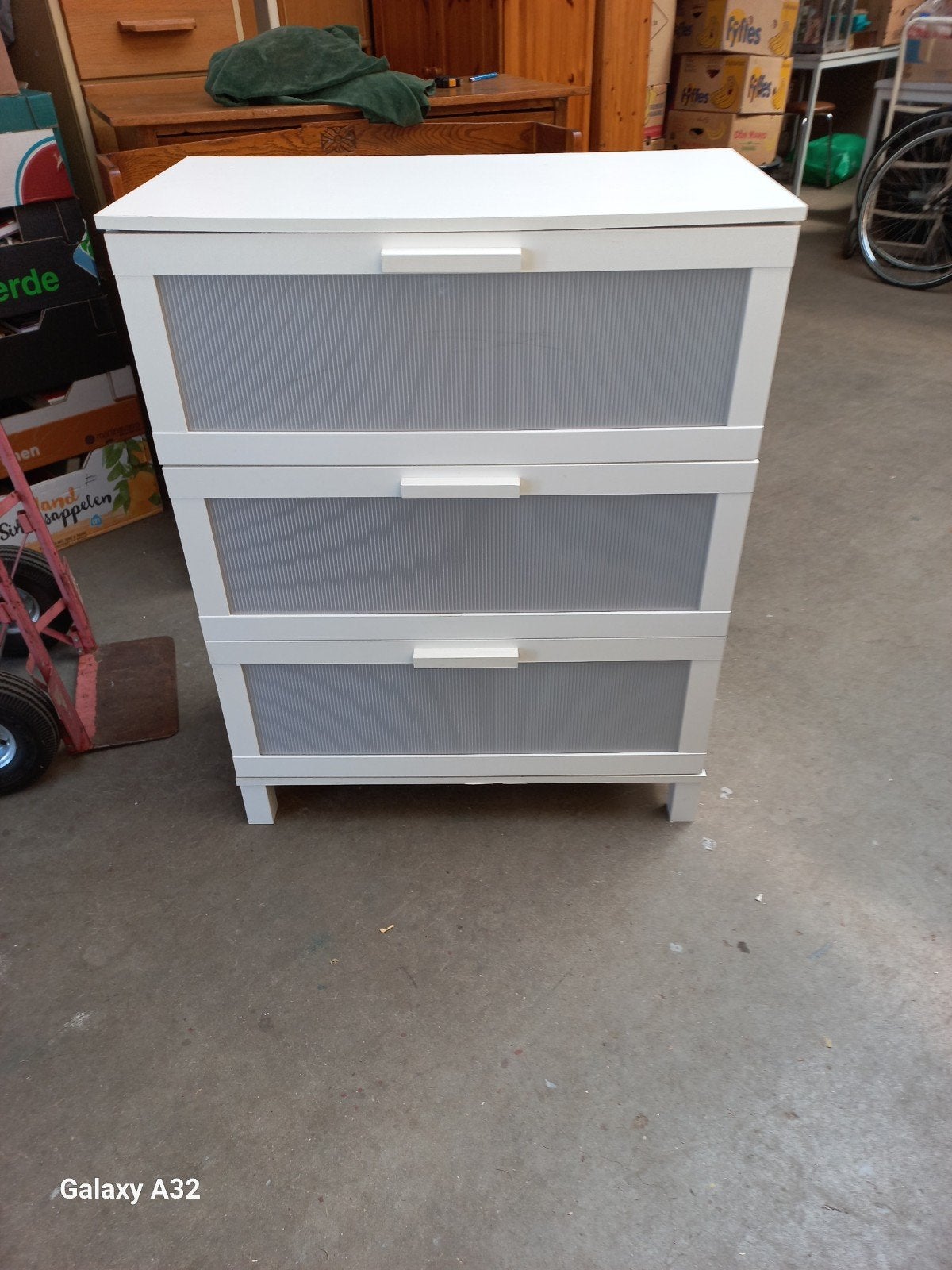 Witte ladenkast - 3 laden., Ophalen, Gebruikt, 100 tot 150 cm, 50 tot 100 cm