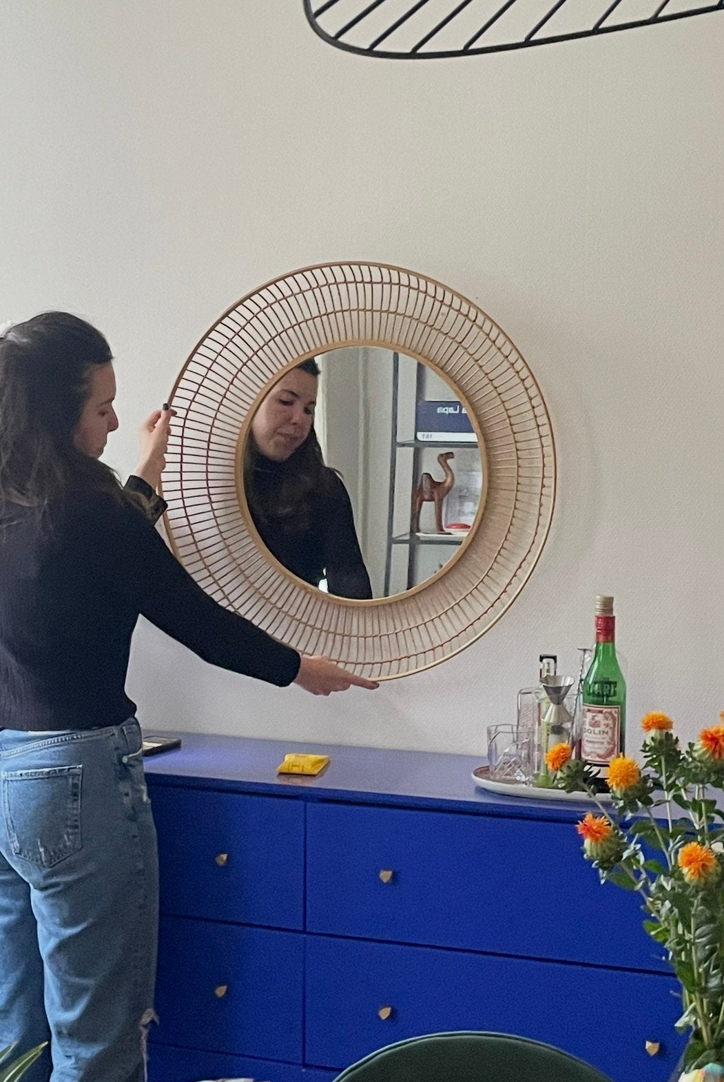 bamboo mirror from Made, Huis en Inrichting, Woonaccessoires | Spiegels, Ophalen, Rond, Zo goed als nieuw, 75 tot 100 cm