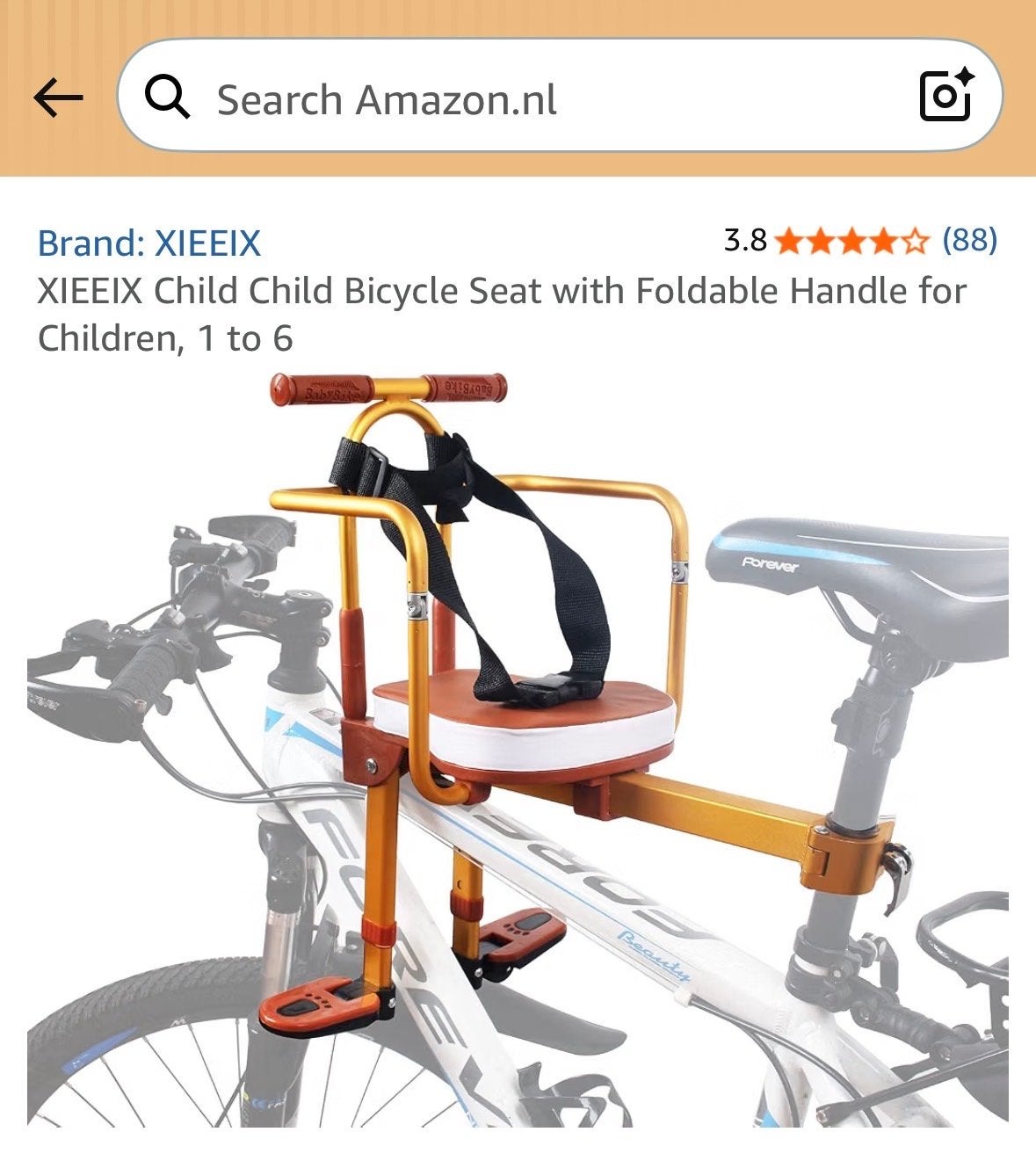 Opvouwbaar Kinderzitje voor Mountainbike - Voorzitje, Fietsen en Brommers, Ophalen, Voetsteuntjes, 15 t/m 36 kg, Voorzitje