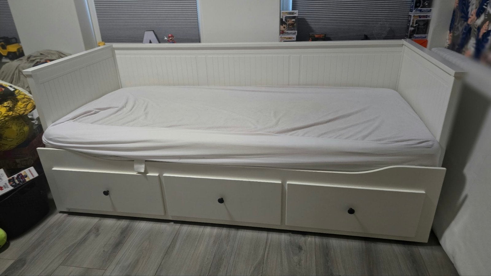 IKEA HEMNES Bedbank met 3 lades en matras - Wit, Ophalen, Modern, Scandinavisch, Wit, Tweepersoons