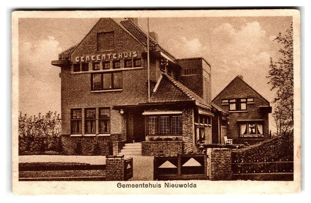 Nieuwolda, Gemeentehuis, Verzamelen, Ansichtkaarten | Nederland, Verzenden, 1920 tot 1940, Gelopen, Groningen