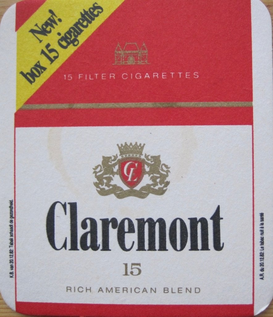 bierviltje van Claremont sigaretten, Verzamelen, Biermerken, Ophalen of Verzenden, Zo goed als nieuw, Viltje(s), Overige merken