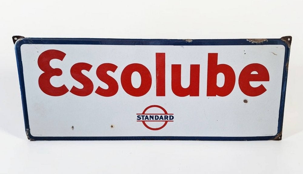 Stoer en antiek emaille reclamebord voor Esso, Essolube️️⛽️, Reclamebord, Gebruikt, ., Ophalen of Verzenden