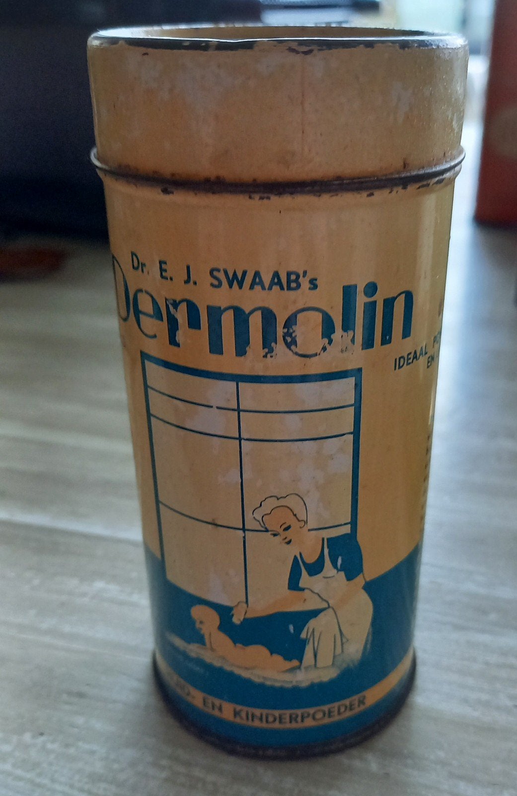 Oud blikje Dr. E.J. Swaab's Dermolin baby poeder, Ophalen of Verzenden, Gebruikt, Overige, Overige merken