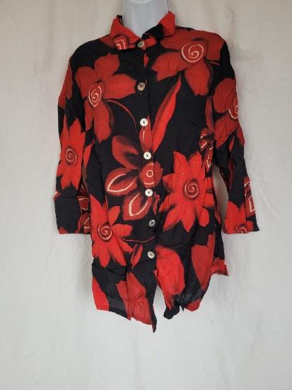Gave jaren '80 blouse rood-zwart mt M/L, Maat 38/40 (M), Carnaval, ., Ophalen of Verzenden