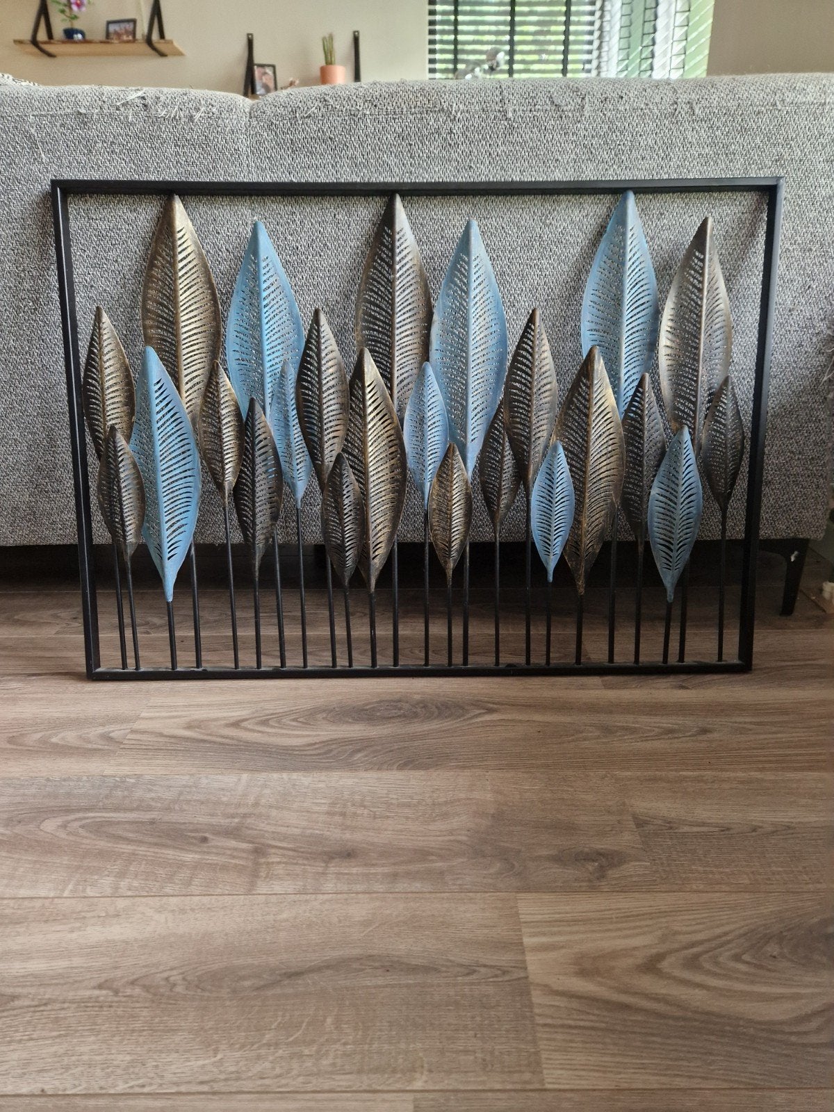 Wanddecoratie Metaal Bladeren Blauw Goud Zwart 102x3x71 cm, Ophalen, Metaal, Wandsculptuur, Meerkleurig