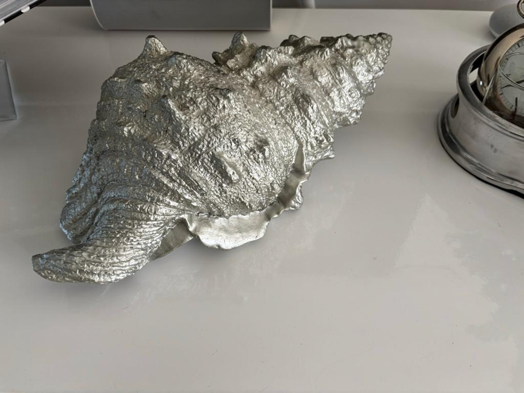 Decoratieve zilverkleurige schelp van kunststof, Ophalen of Verzenden, Gebruikt, Zilver, Kunststof