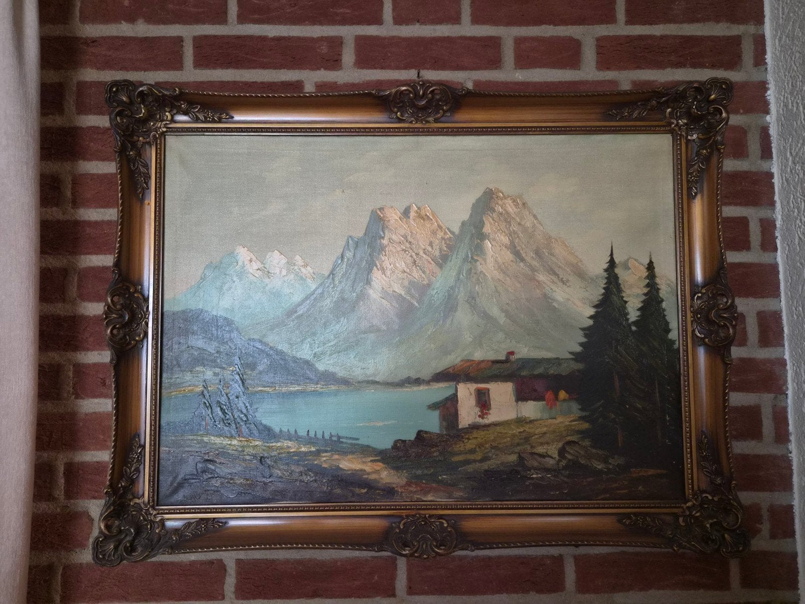 Schilderij van onbekende schilder - Berglandschap met huisje, Ophalen, Handgeschilderd, Doek, Realistisch