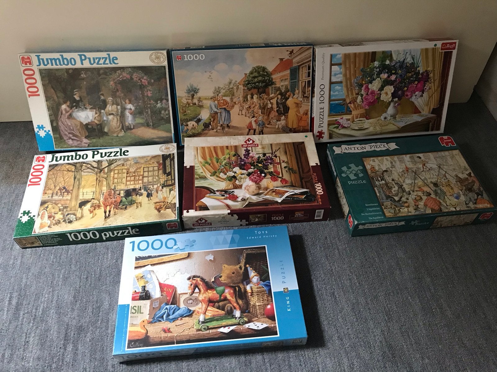 Grote collectie 1000-stukjes legpuzzels (6 stuks) 5,00 ps, Ophalen of Verzenden, 500 t/m 1500 stukjes, Gebruikt, Legpuzzel