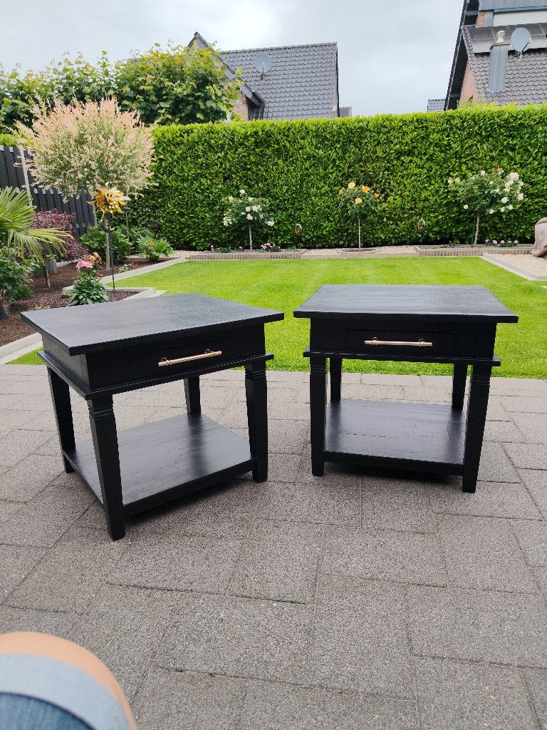 Nachtkastjes, bijzettafels, salontafels,  mat zwart, massief, Antiek en Kunst, Ophalen