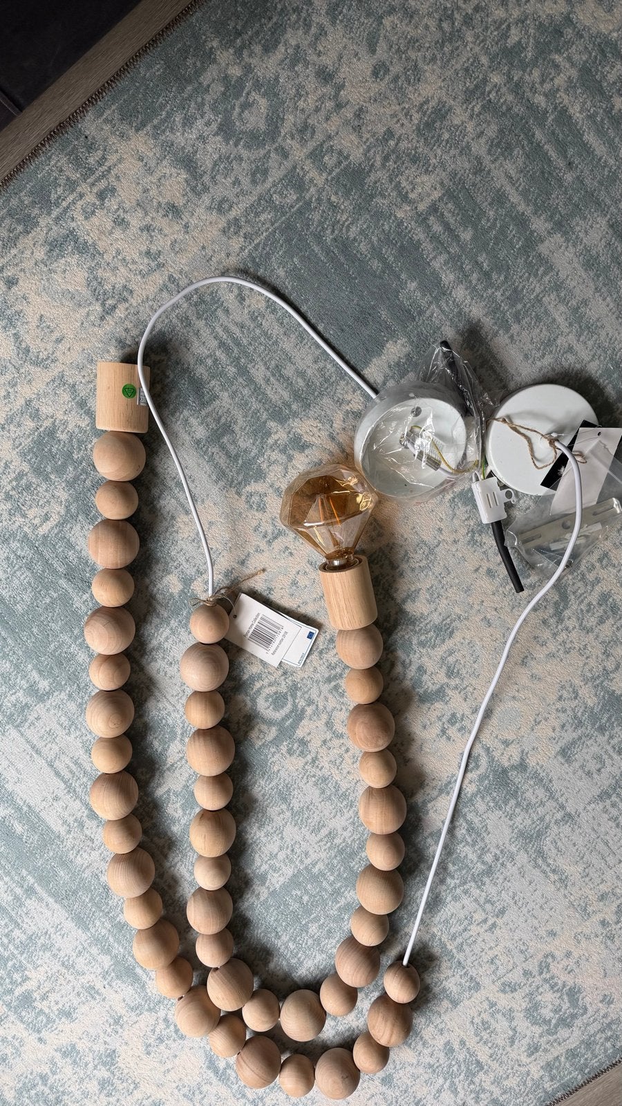 Pomax hanglamp houten kralen met design LED-lamp, Ophalen of Verzenden, Nieuw, Hout, E27 (groot)