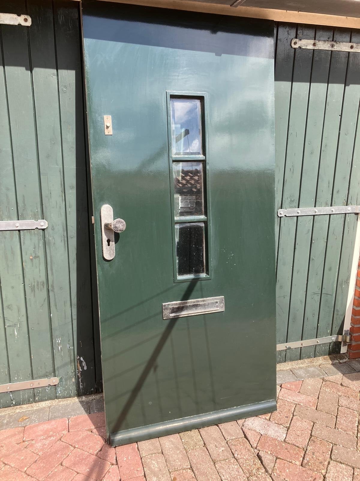 Hardhouten Buitendeur met Glas en Brievenbus, Ophalen, Gebruikt, 80 tot 100 cm, Buitendeur