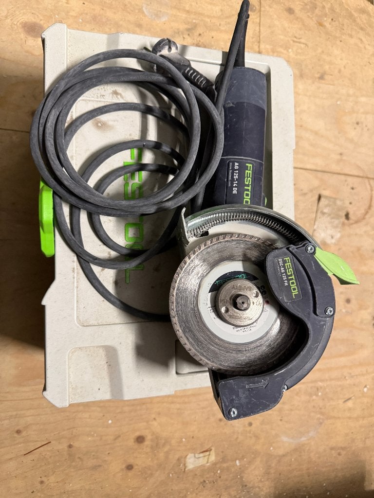 Festool AG 125-14 DE met stofafzuiging, Ophalen, Zo goed als nieuw, 1000 watt of meer, Haakse handslijpmachine