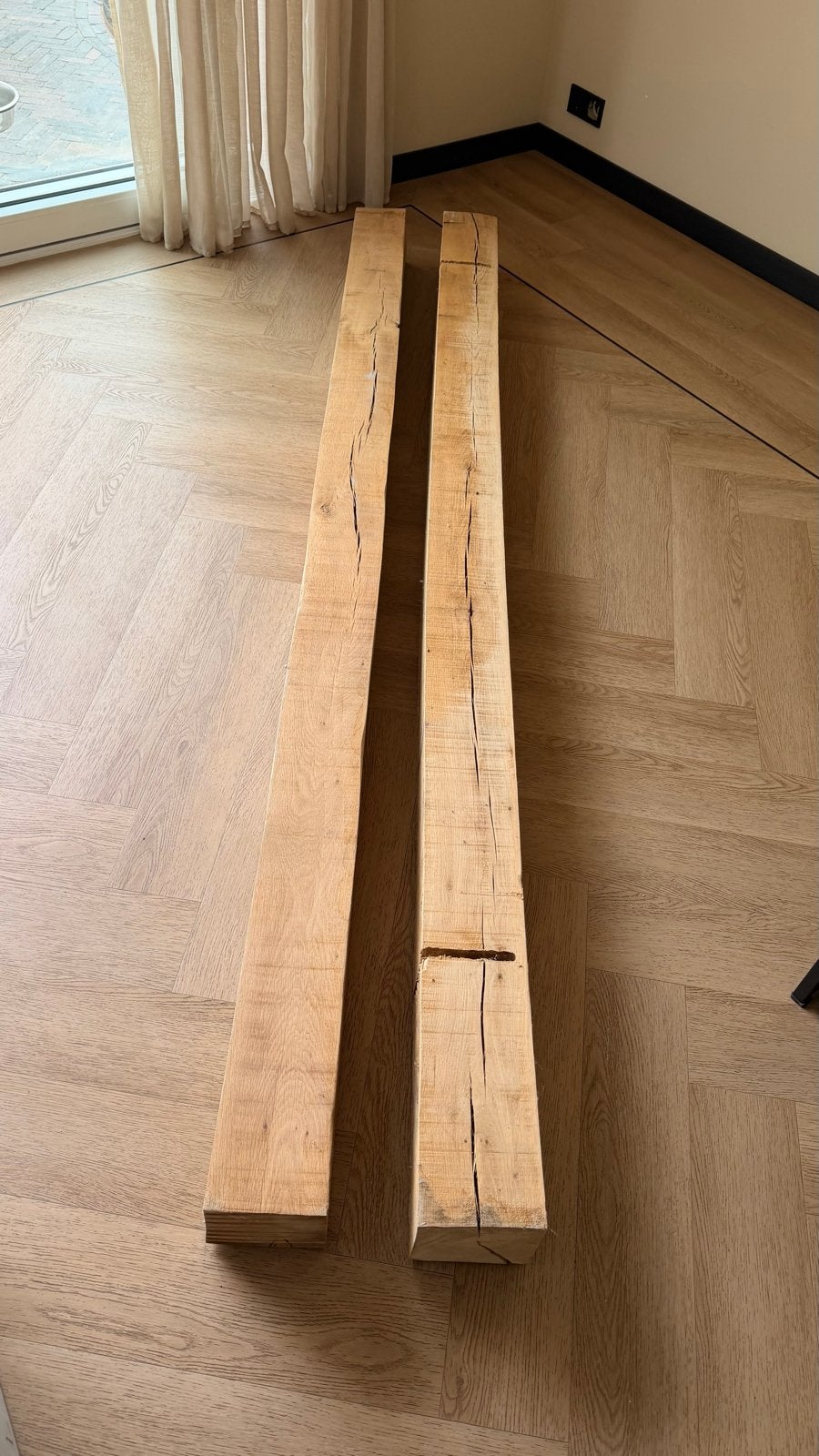Eiken balken - 140x140mm, Ophalen, Eiken, Zo goed als nieuw, 250 tot 300 cm