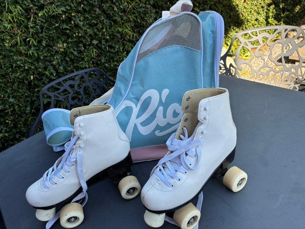 Rio Roller rolschaatsen wit/lila + originele Rio tas, Overige merken, Gebruikt, Kinderen, Ophalen of Verzenden