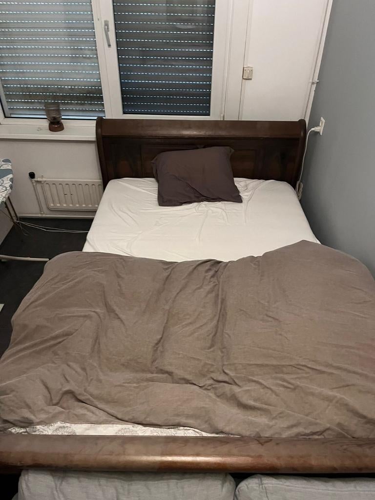 Koloniaal 2-persoonsbed 140x200cm met verstelbaar matras, Bruin, Koloniaal, Tweepersoons, 200 cm