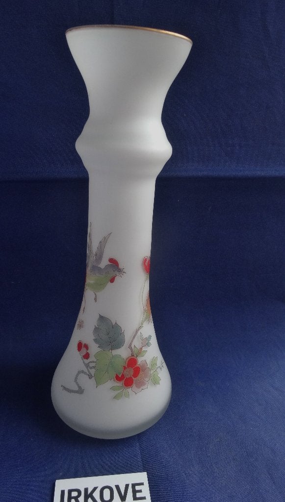 SLANKE VAAS OPALINE GLAS * Met Vogel *, Verzenden