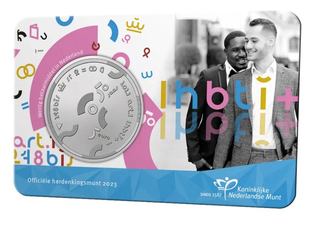 50 jaar erkenning COC vijfje UNC coincard, Ophalen of Verzenden, Koningin Beatrix, Euro's