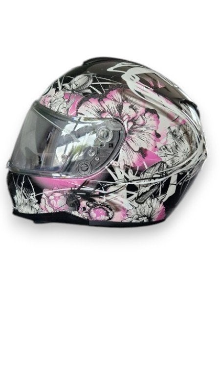 HJC motorhelm • maat M • zwart/wit/roze floral design, Ophalen, M, HJC, Integraalhelm