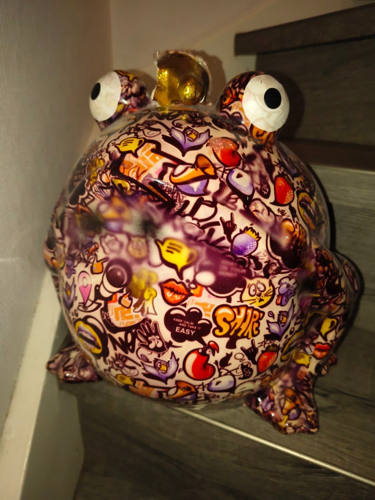 Pomme Pidou Freddy Spaarpot Kikker Groot - Beschadigd, Verzamelen, Spaarpotten, Ophalen, Gebruikt, Steen, Aardewerk of Keramiek