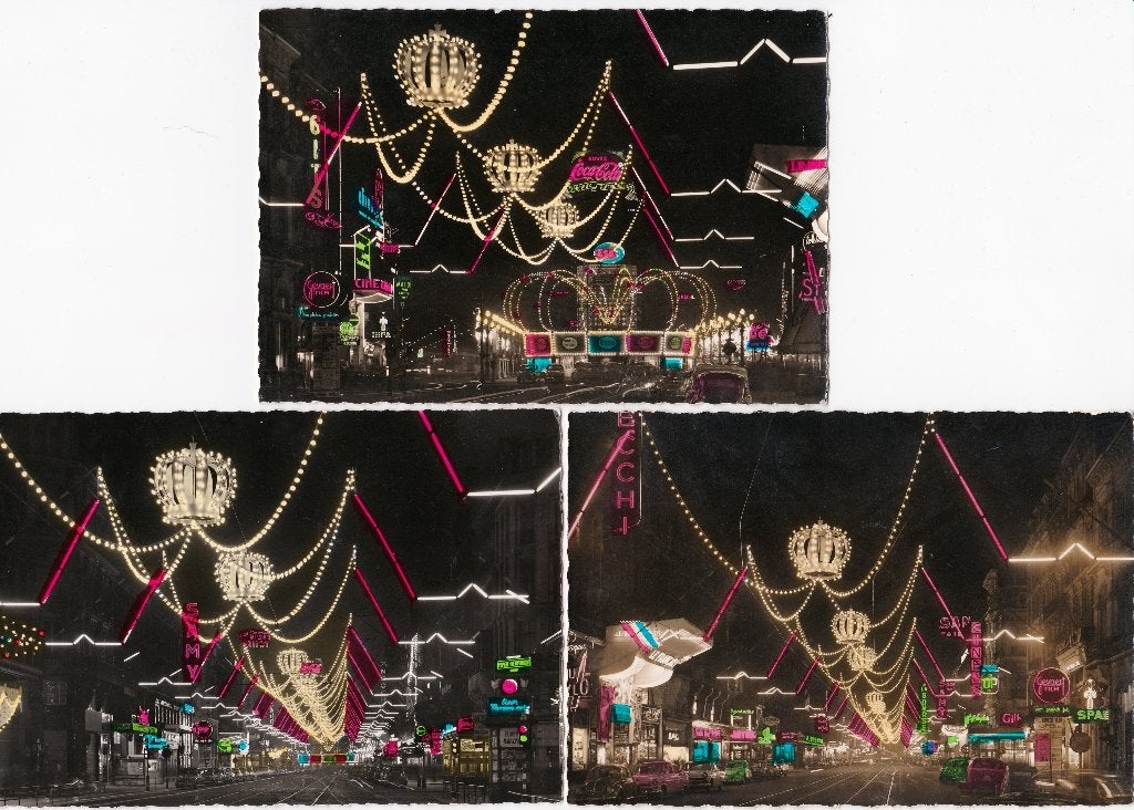 4x Brussel Straat- Kerstverlichting Boulevard /Grote Markt, Verzamelen, Ophalen, 1940 tot 1960, Ongelopen, Brussel (Gewest)
