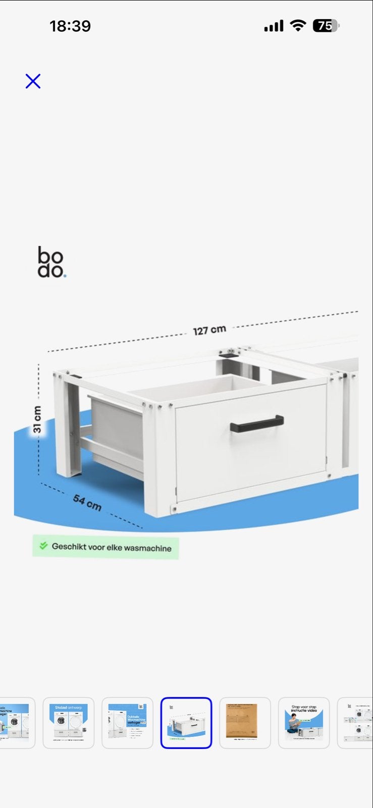 Bodo Wasmachine Verhoger Dubbel Kast met Lade Wit, Ophalen, Zo goed als nieuw