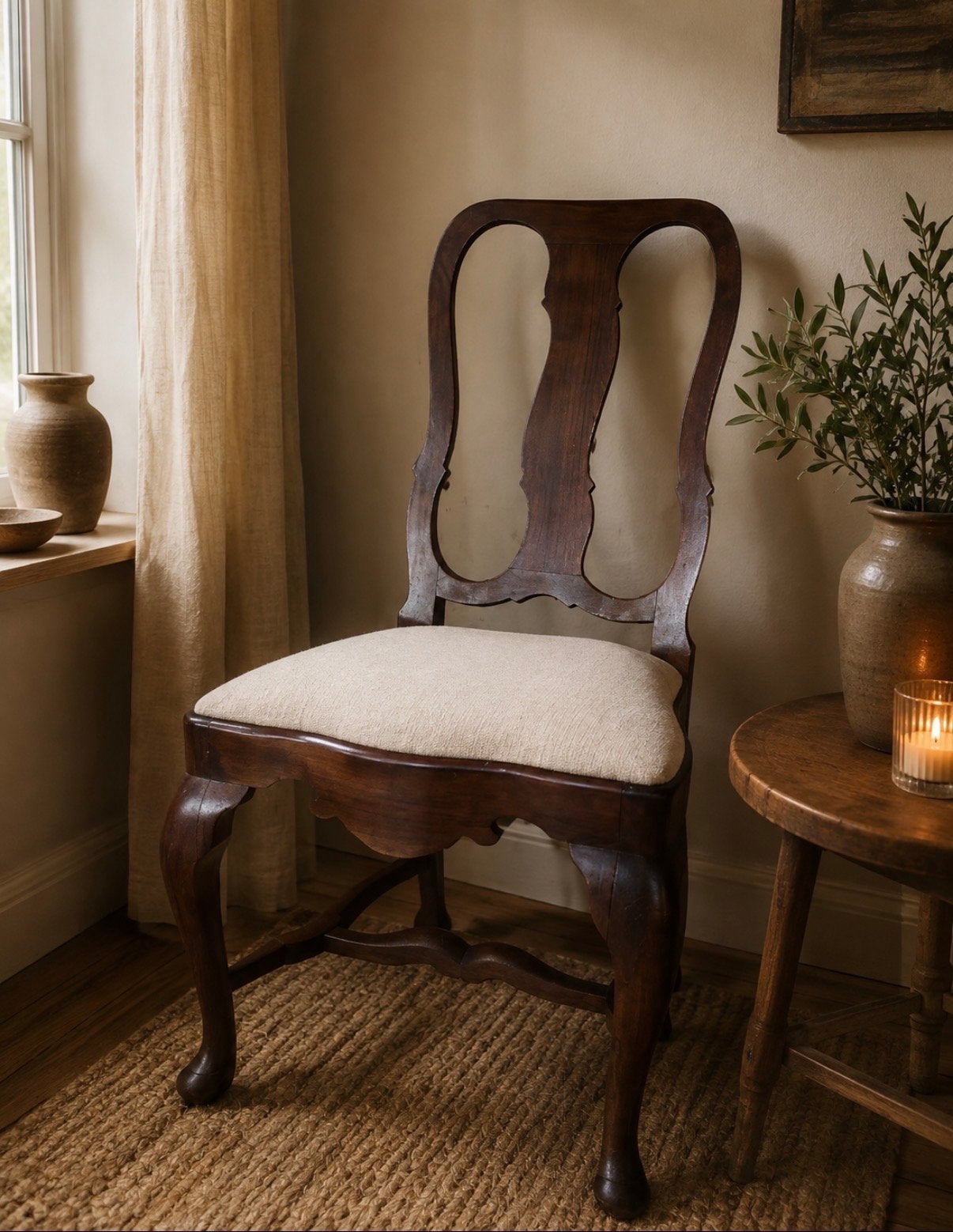 Set van 4 antieke Queen Anne stoelen, eind 1800, Ophalen