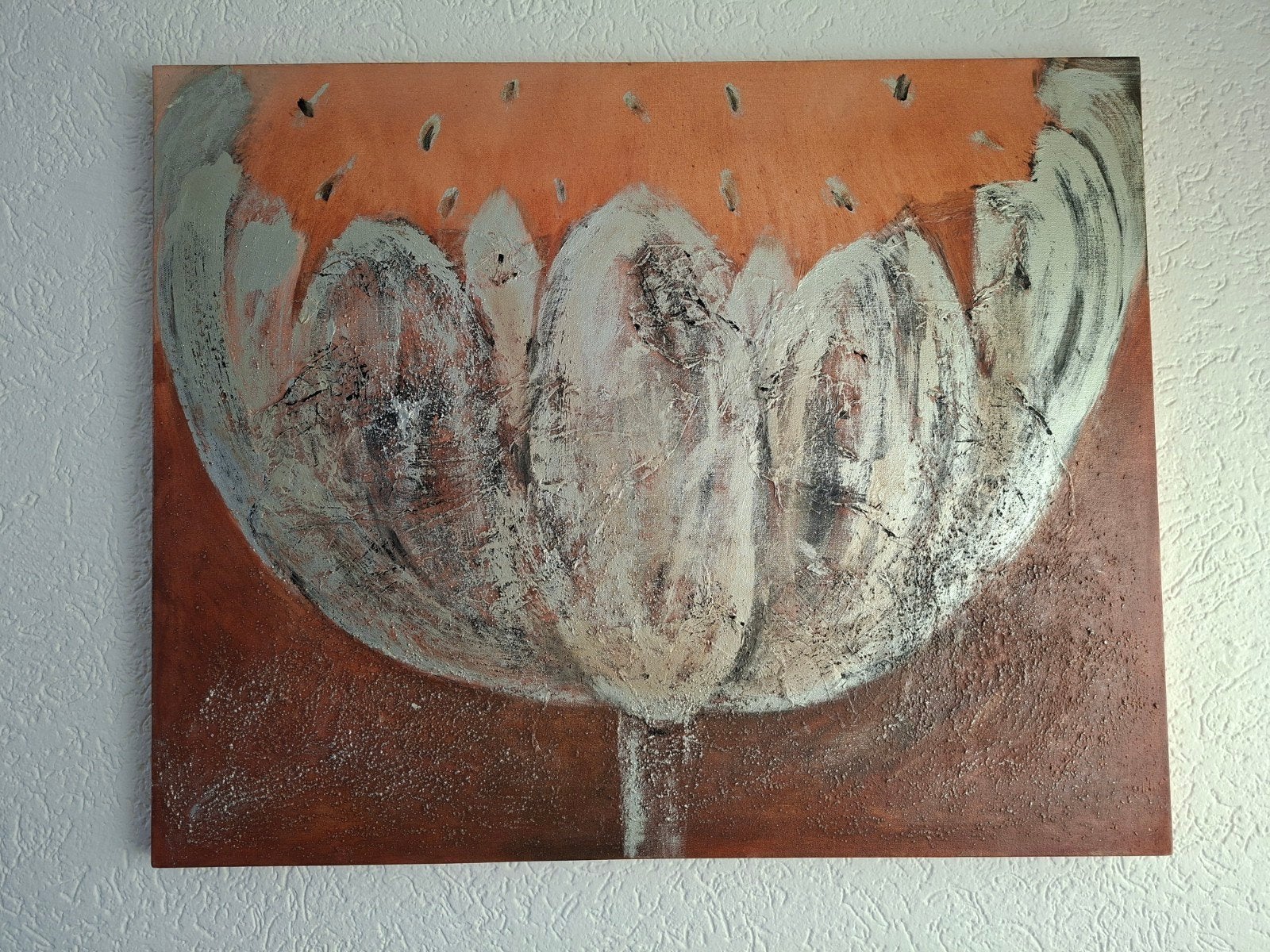 Groot modern structuurschilderij bloem 100x80 cm, Ophalen