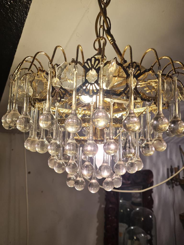 Vintage plafond lamp met druppels, Antiek en Kunst, Ophalen of Verzenden