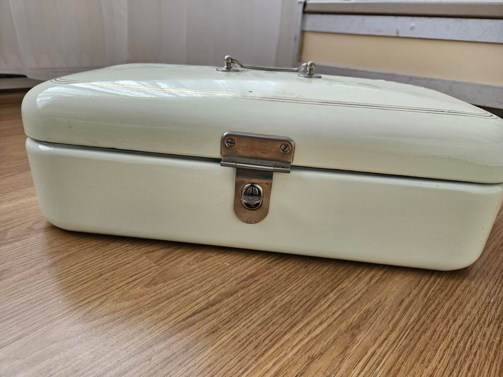 Vintage Geëmailleerde Broodtrommel - Crème Wit, Ophalen