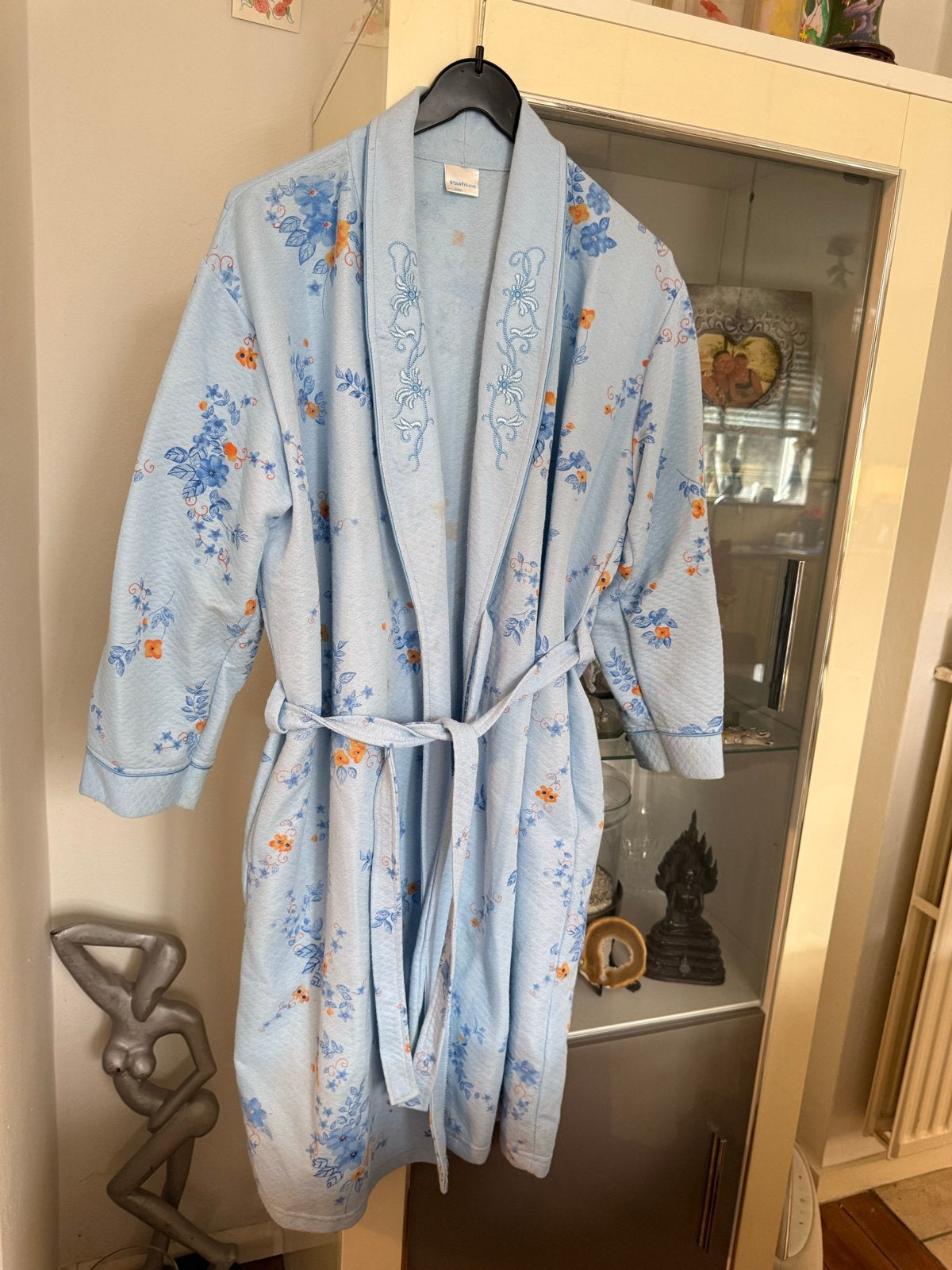 Blauwe badjas met bloemenprint - Fashion maat m, Ophalen of Verzenden, Gedragen