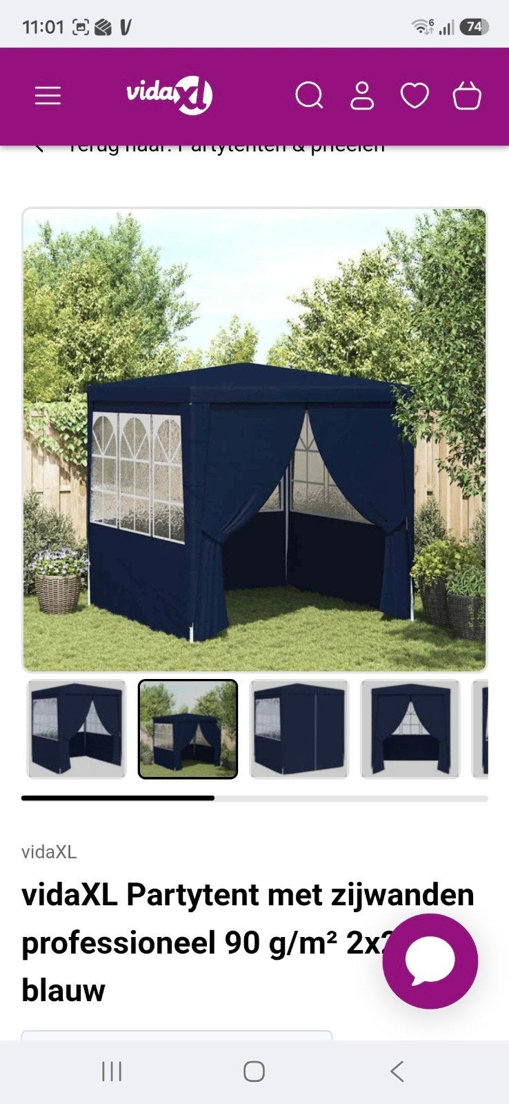 vidaXL Partytent met zijwanden2x2 blauw, Ophalen, Opvouwbaar, Partytent, Minder dan 4 meter